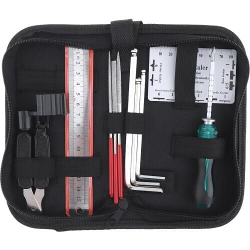 10pcs Guitar Repairing Maintenance Tool Kit Include Guitar Winder String Cutter Ruler Screwdriver Groove Polishing Set with Bag