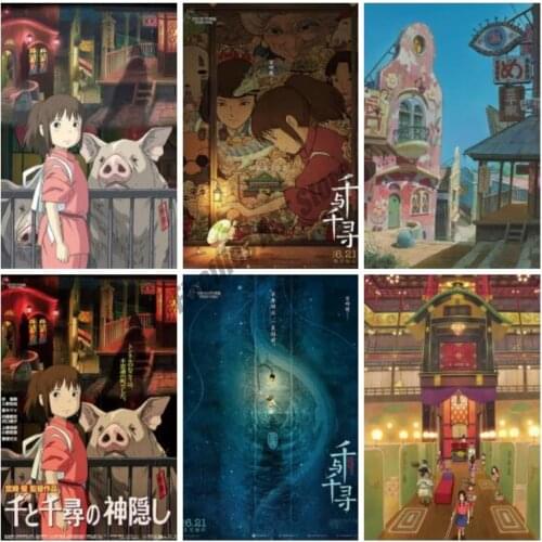 Hayao Miyazaki Wall Art Canvas Painting Anime Cartoon Movie Spirited Away Room Decoration Posters and Prints Pictures Home Decor