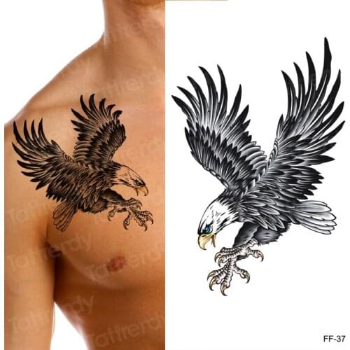 New Eagle Waterproof Temporary Body Art Arm Shoulder Chest Tattoo Sticker Women/Men Black Mermaid Dragon Water Transfer Tatoo