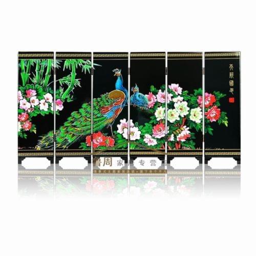 New Chinese Handmade Vintage Miniature Wooden Peacock Lacquer Screen Ornaments
