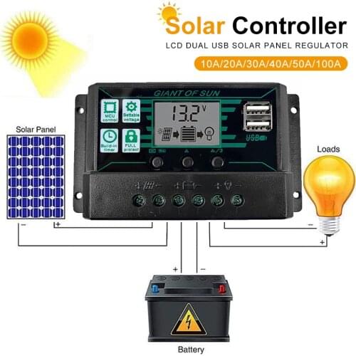 New MPPT/PWM Solar Charge Controller 12V/24V Solar Panel Battery Regulator 2 USB Port LCD Display 10A 20A 30A 40A 50A 60A 100A