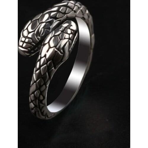 Original design snake-shaped pattern open ring unique designer craftsmanship bohemian style Thai womens silver jewelry