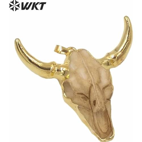 WT-P1338 2018 Cool Resin Cattle Head Necklaces Pendants Indian Style 24K Metal Electroplated Buffalo Horn Charms
