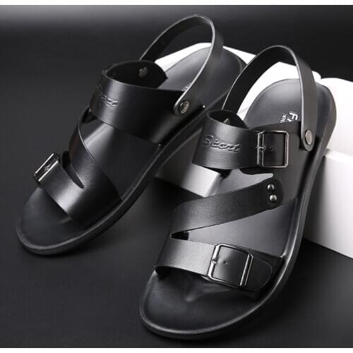Genuine Leather Mens Sandals Open Toe Slip On Fashion Summer Shoes Men Men Slippers Roman Summer Beach Sandals