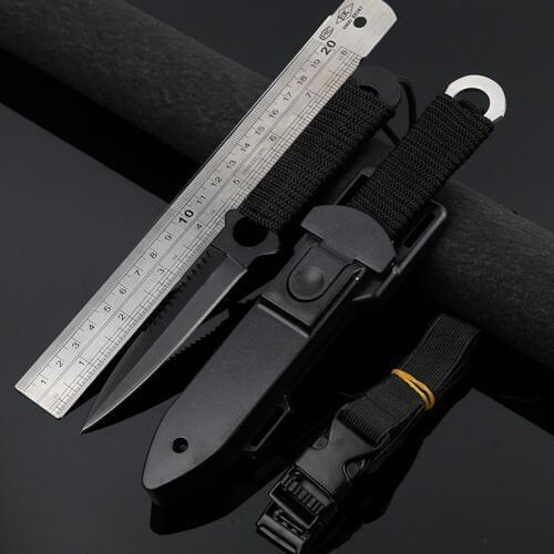 American Paratrooper Rescue Knife Leg Wrapping Tie Waist Knives Fixed Blade Hunting Straight Knife + ABS Sheath