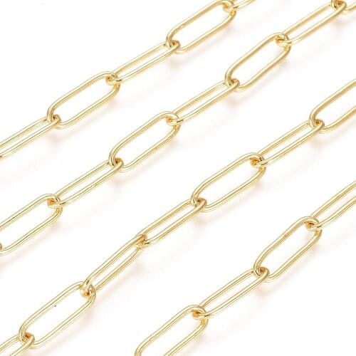 5m Soldered Brass Cable Chains Paperclip Chains Links for DIY Jewelry Making Necklaces Bracelets Long-Lasting Plated Golden