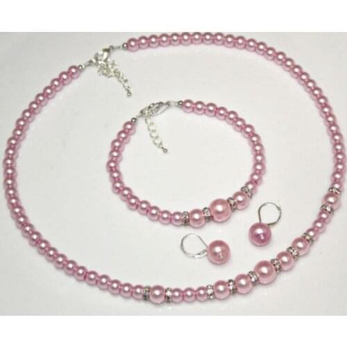 Light pink pearls Diamante jewellery necklace bracelet set Wedding Bride Prom