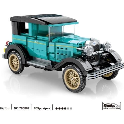 Technical classic Ford model A Vintage car build block Pull back vehicle steam assemble brick toy collection for Boys gift