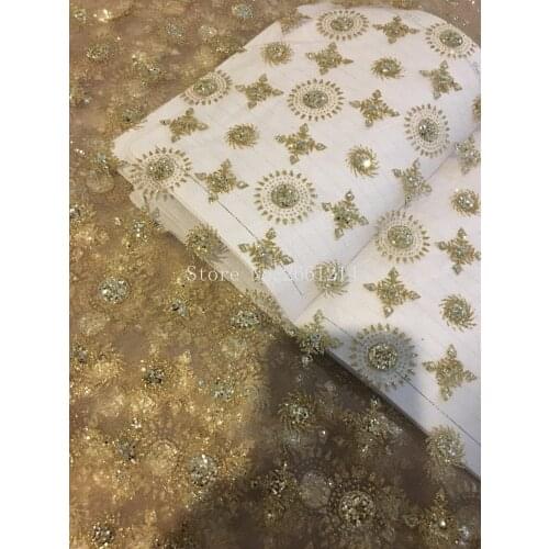 BZL-14563 best top quality supere gold color glitter print tulle mesh lace for sawing/party/wedding