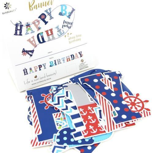 Happy Birthday Party Decorations Kids 1ps/set Red Navy Blue Banner Sea Nautical Themed Party Supplies For Boy