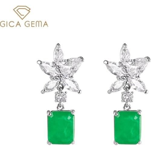 GICA GEMA Green Emerald Drop Earrings For Women 925 Sterling Silver Star Rectangle Zircon Anniversary Wedding Fine Jewelry Gifts