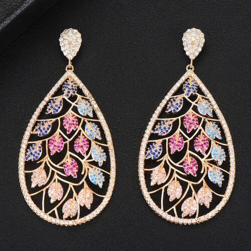 GODKI Bohemian Vintage Leaf Statement Earrings For Women 2020 Fashion Geometric Round Earrings ZIRCON Cross Earring Jewelry