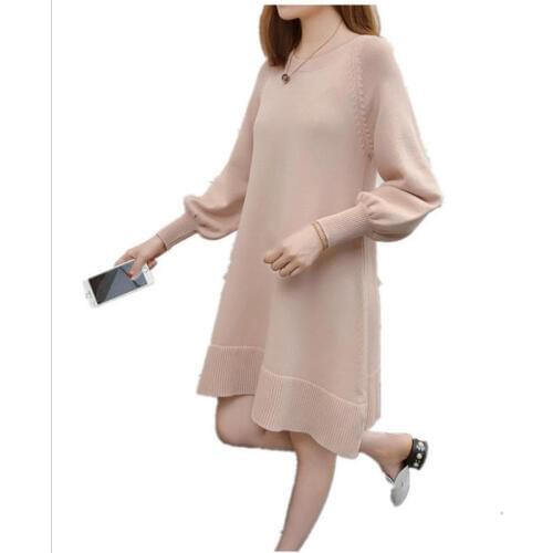 Women Sweater A-Line Mini Dress 2019 Autumn Winter Women Knitted Pullovers Fashion Lantern Sleeve Loose Knitwear Tops Mujer Q815