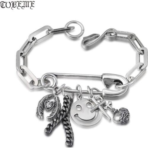 NEW 100% 925 Silver Chain Bracelet Sterling Lady Bracelet Vintage Silver Bohemia Bracelet with charms Good Luck Jewelry gift