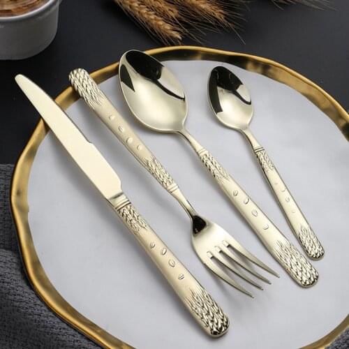 Gold Cutlery Stainless Steel Flatware Set Tableware Dinnerware Knife Spoon Fork 4 Pcs /set