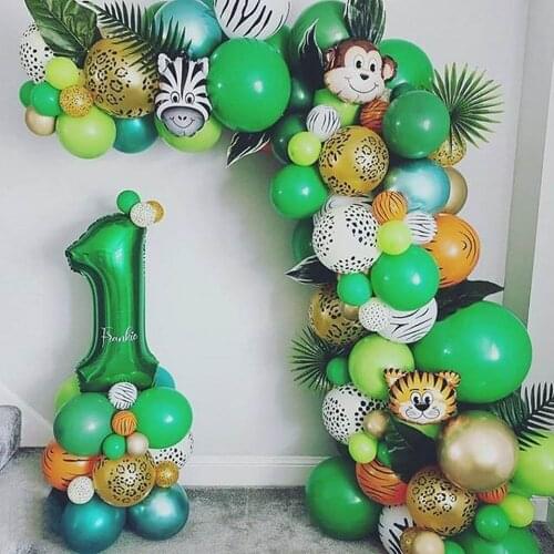 106pcs Palm Leaf Animal Balloons Garland Arch Kit Jungle Safari Party Supplies Favors Kids Birthday Party Baby Shower Boy Decor