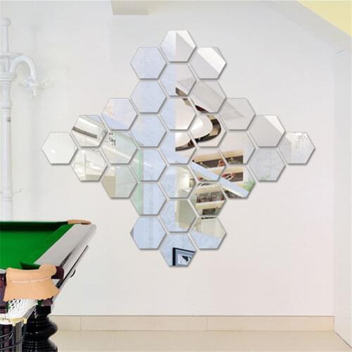 12PCs DIY 3D Mirror Wall Sticker Hexagon Home Decor Mirror Decor Stickers Art Wall Decoration Stickers Multi-color