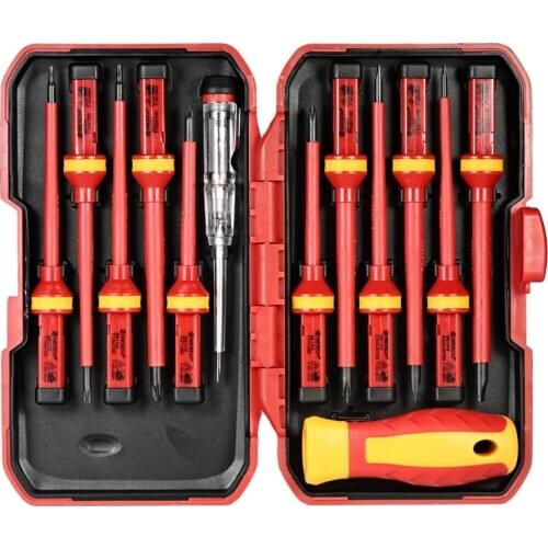 13pcs 1000V Changeable Insulated Screwdrivers Set with Magnetic Slotted Phillips Pozidriv Torx Bits Electrician Repair Tools Kit