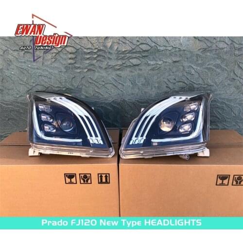 2Pcs/Set LED Fj120 Headlight DRL Xenon Lens Accessories New Type Headlights For Prado fj120 2003 - 2007