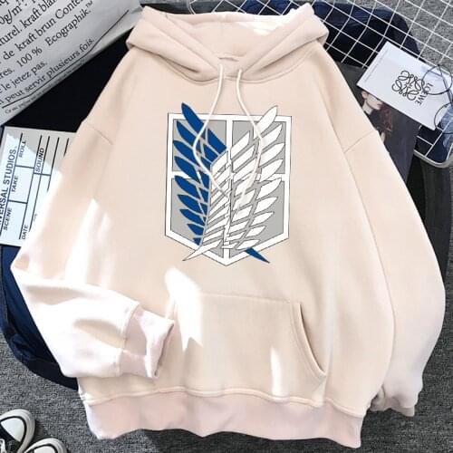 2021 Anime Hoodie Attack on Titan Hooded Long Sleeve Streetwear Harajuku Sweatshirt Women Unisex Sport Hoodie Beige Tops G1