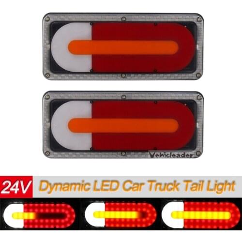 2x Dynamic LED Car Tail Rear Light 5 Modes Halo Neon Brake Dynamic Turn Signal Lamp Taillight for Truck Lorry Trailer Tractor