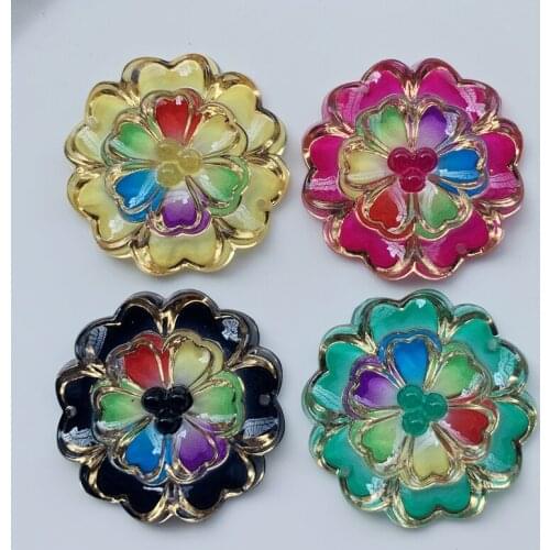 8pcs New Transparent Flower Acrylic Resin Candy Color Acrylic Spacer Beads Jewelry Accessoires 32mm Clothing buttons 2hole E28