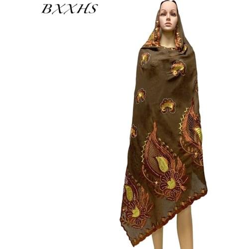 African Fashion Muslim Turban Women Big Size Cotton Scarf Islamic Hijab Pashmina Embroider Ramadan Abaya Dubai Headband for Lady