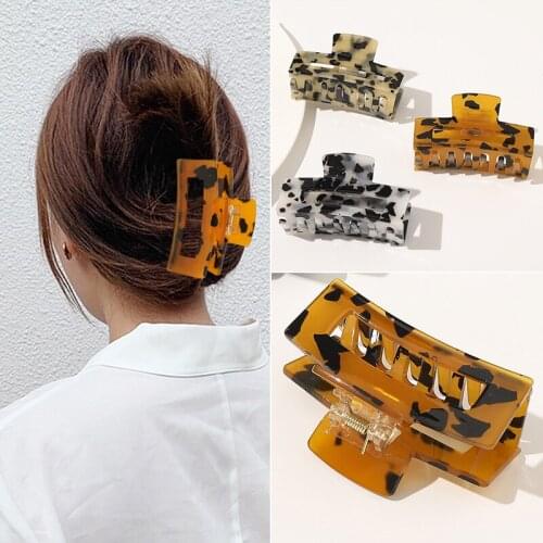 Acrylic Leopard Hair Claws For Women Girls Hair Clip Hair Accessories Geometric Square Makeup Bath Clip Ponytail Barrettes