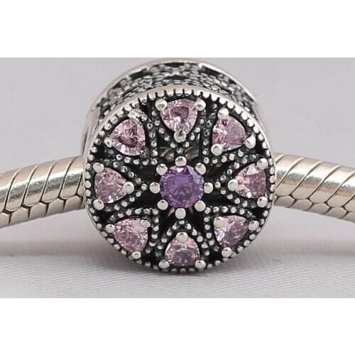 Authentic S925 Openwork Shimmering Medallion With Crystal Bead Charm fit Lady Bracelet Bangle DIY Jewelry