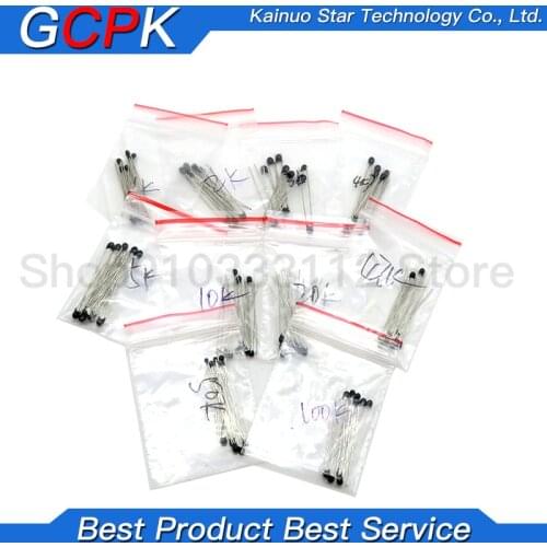 Free Shipping 100pcs=10value*10pcs NTC Thermistor Resistor Kit NTC-MF52AT 1K 2K 3K 4.7K 5K 10K 20K 47K 50K 100K +-5% 3950B