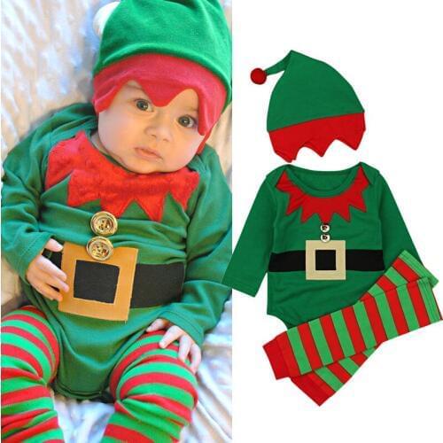 New Year Children 3pcs Xmas Clothing Set Newborn Baby Boys Girls Bodysuit Pants Hat 3pcs Outfit SetS Christmas Clothes For 0-24M