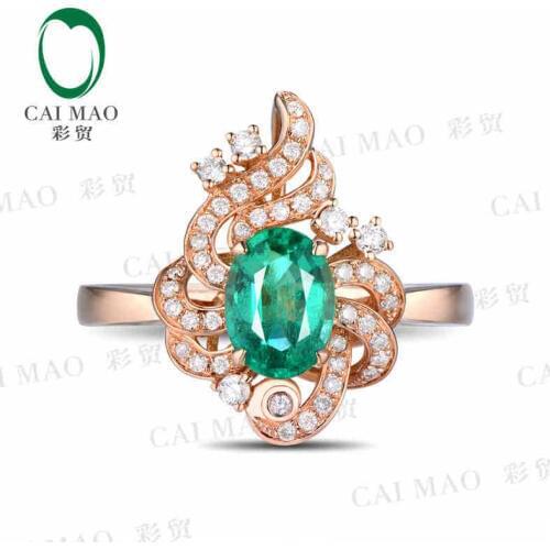 CaiMao 0.8 ct Natural Emerald 18KT/750 Rose Gold 0.23 ct Full Cut Diamond Engagement Ring Jewelry Gemstone