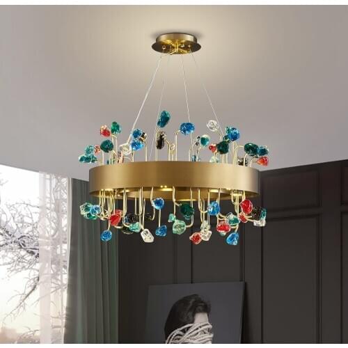 Colour Crystal led Chandeliers for Living room Indoor Lighting Round Chandelier for Bedroom Rectangle Kitchen Hanging Lamp