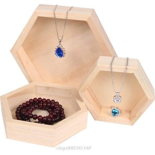 Wooden Necklace Jewelry Display Tray Case Holder Rack Hexagon Storage Box A21 21 Dropship