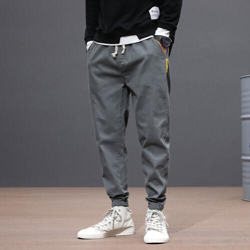 Men Jeans Green Khaki Gray Black Loose Fit Japanese Fashion Casual Cargo Pants Slack Bottom Hip Hop Jeans Men Joggers Pants