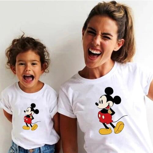 Mickey Minnie Print Women Kids Baby T Shirt Kawaii Casual Tshirts Harajuku Short Sleeve Family Matching Sets Tops Female T-shirt