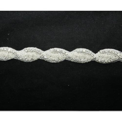 Hot Sale 1 Yard Handade Crystal DIY Hot Fix Rhinestone Beading Trim Chain Applique for Bridal Wedding Sash