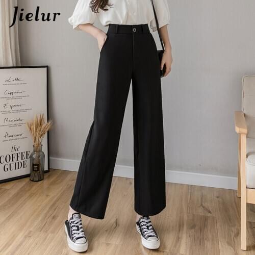 Jielur Spring Summer Trousers Women Fashion High Waist Wide Leg Pants Female Loose Black All-match Casual Suit Pants S-XXL 2021