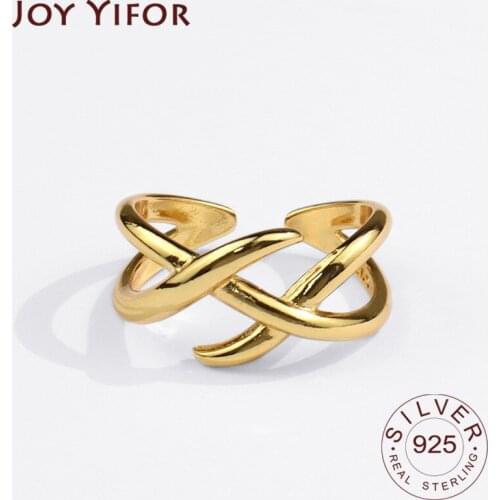 925 Sterling Silver Rings for Women Curve Lines Gold Color Vintage Wedding Trendy Jewelry Large Adjustable Antique Rings Anillos