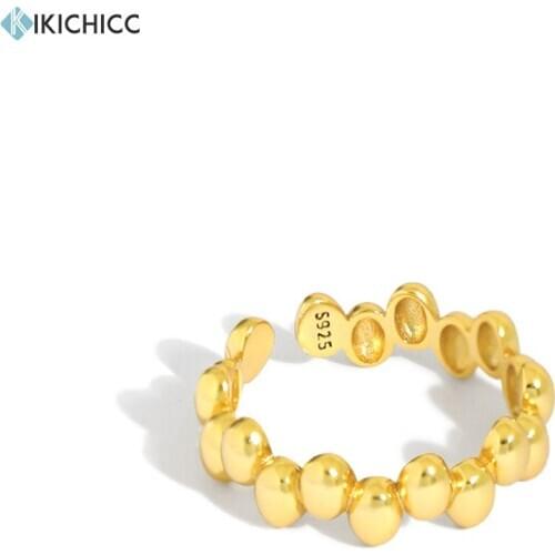 Kikichicc 100% 925 Sterling Silver Gold Beads Resizable Rings Women Fashion Crystal Jewelry 2020 Rock Punk Adjustble Jewels