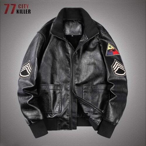 Big Size 6XL Military Leather Jacket Men Armband MA1 Windbreaker PU Bomber Jackets Mens Autumn Winter Thick Coats Veste Homme