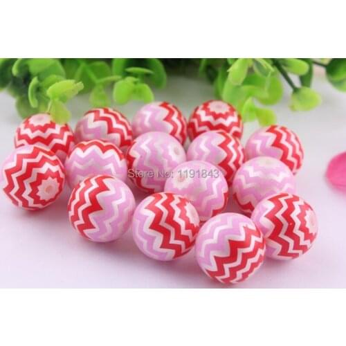 Kwoi vita 100pcs Cute red/pink color 20mm Zig Zag Chevron Print Acrylic Imitation pearl Beads for Chunky Necklace Jewelry
