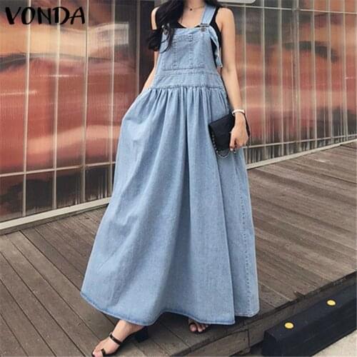 Summer 2021 VONDA Casual Solid Color Sleeveless Tank Dress Elegant Dresses Bohemian Vestidos Loose Beach Sundress Oversized 5XL