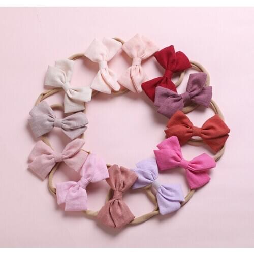 Cute Solid Nylon Baby Headbands For Girls Cotton Linen Bow Handmade Elastic Knot Baby Hairband Headband Newborn Hair Accessories