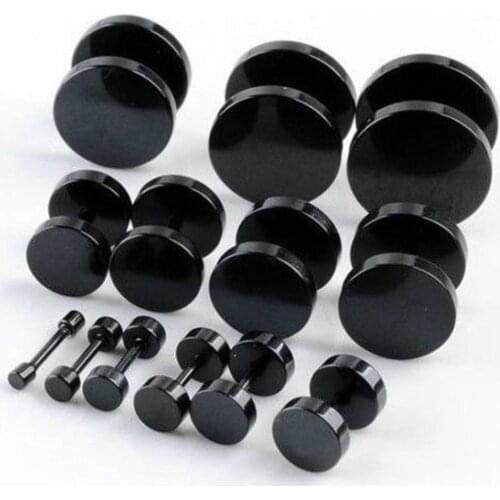 Men Cool Punk Round Black Stainless Steel Ear Stud Piercing Earrings 3mm - 14mm Simple Earrings For Women Lover Jewelry