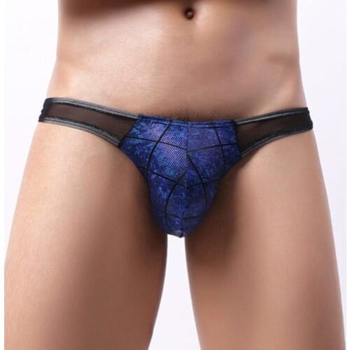 Men Underwear Sexy Briefs Low Rise Sheer Mesh Bikini Thong Men G-String T-Back Underpants Patchwork Clubwear Pouch Panties Male