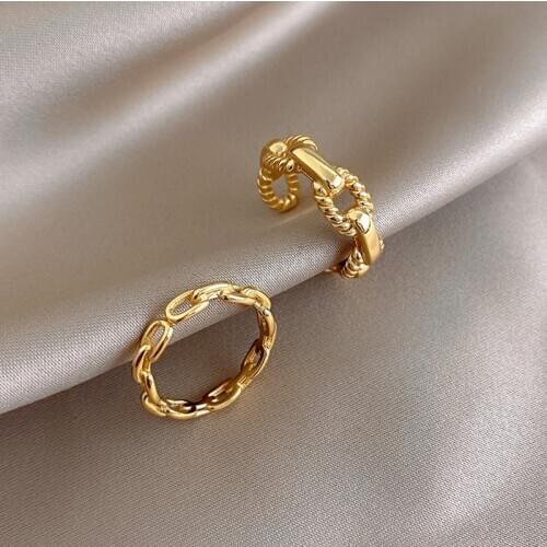 Minimalist Gold Twist Shaped Opening Rings For Woman Temperament 2021 New Gothic Girls Of Korean Fashion Jewelry Party Ring Set