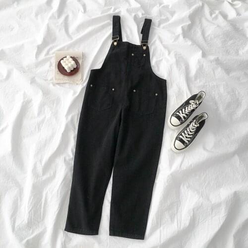 2021 New Baggy High Waist Rompers Women Black Spring Classic Casual Streetwear Vintage Femme Denim Suspender Pants