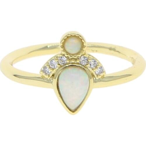 2020 New Women Delicate Danity Minimal Jewelry Christmas Gift Thin Band Color Tears Drop Fire Opal Three Ring For Women