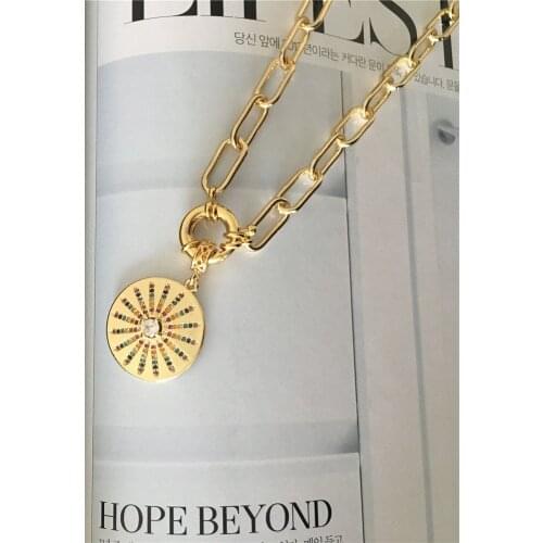 New Arrivals Gorgeous Gold Color Plating Round Pendant Zircon Paving Special Enclosure Necklace For Women Girl Party Jewelry